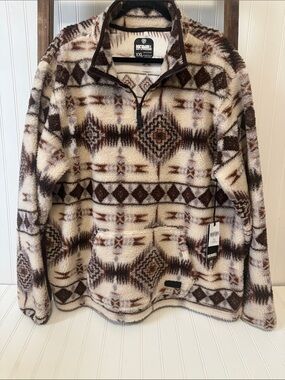 Rock Revival Men’s Brown & Cream Patterned Fleece Quarter-Zip Jacket